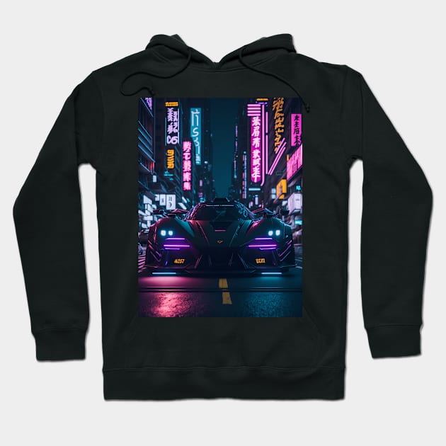 Dark Neon Sports Car in Japanese Neon City Hoodie by star trek fanart and more